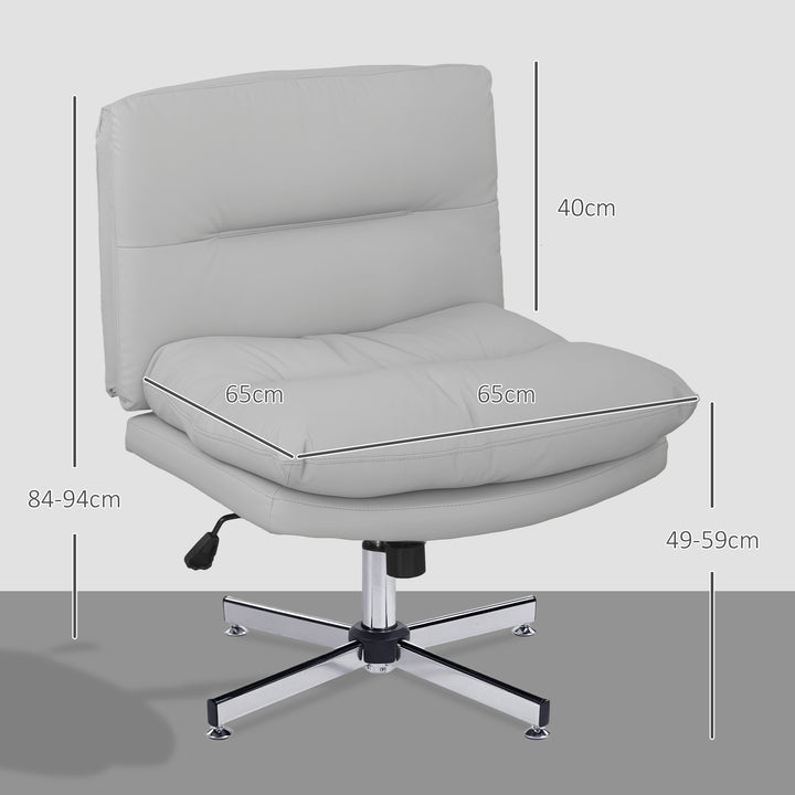 Cadeira de Escritório sem Apoio para os Braços Cadeira de Escritório com Altura Ajustável Função Basculante Base Cruzada e Assento Amplo Cadeira para Estúdio 65x65x84-94 cm Cinza Claro