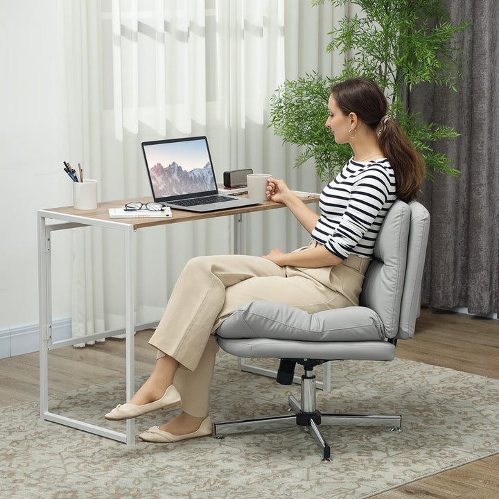 Cadeira de Escritório sem Apoio para os Braços Cadeira de Escritório com Altura Ajustável Função Basculante Base Cruzada e Assento Amplo Cadeira para Estúdio 65x65x84-94 cm Cinza Claro
