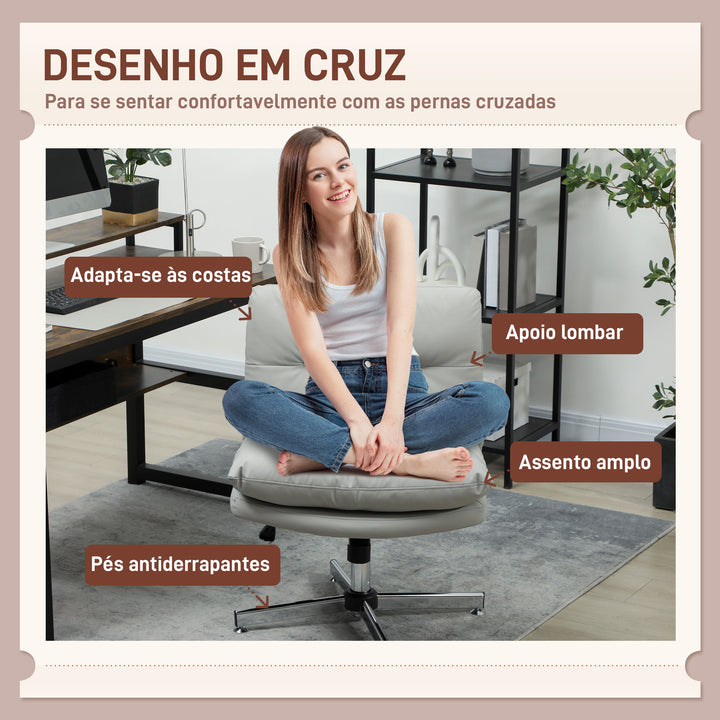 Cadeira de Escritório sem Apoio para os Braços Cadeira de Escritório com Altura Ajustável Função Basculante Base Cruzada e Assento Amplo Cadeira para Estúdio 65x65x84-94 cm Cinza Claro