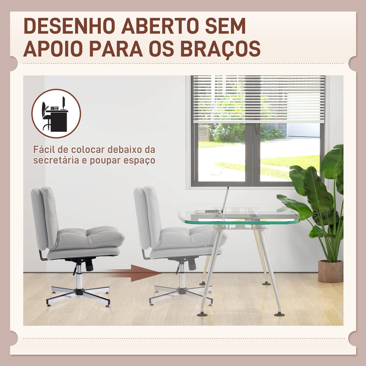 Cadeira de Escritório sem Apoio para os Braços Cadeira de Escritório com Altura Ajustável Função Basculante Base Cruzada e Assento Amplo Cadeira para Estúdio 65x65x84-94 cm Cinza Claro