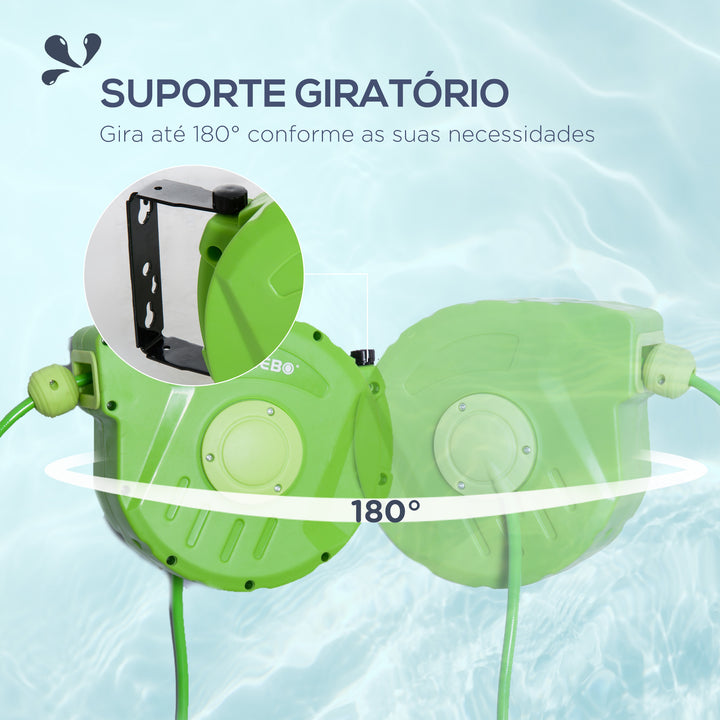 Carrete para Mangueira Suporte Mural Portamangueira 10m Roll-up Automático com Pistola de Pulverização Base de Parede Conector de Mangueira para Jardím Terraço