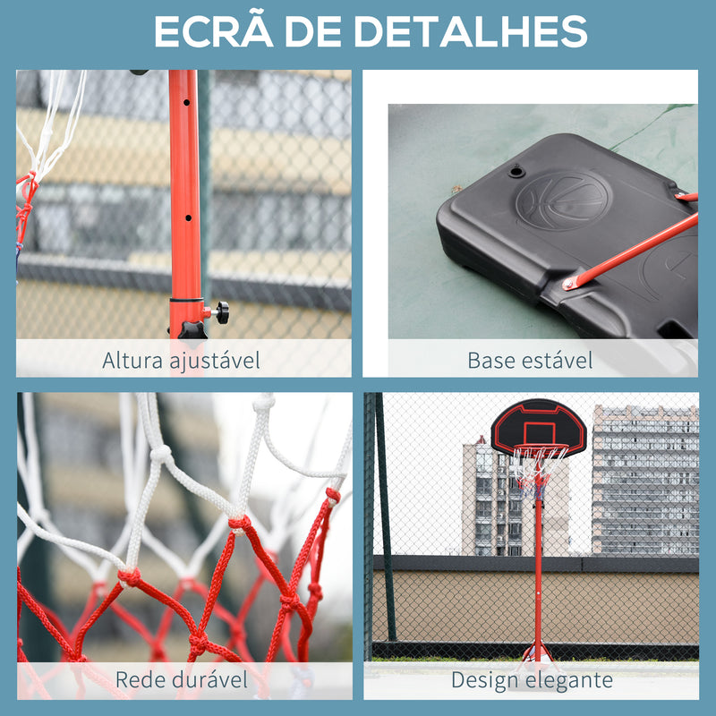 Tabela de Basquetebol com Altura Ajustável 194-249 cm Cesta de Basquetebol com Rodas e Base Recarregável para Adolescentes e Adultos Vermelho e Preto