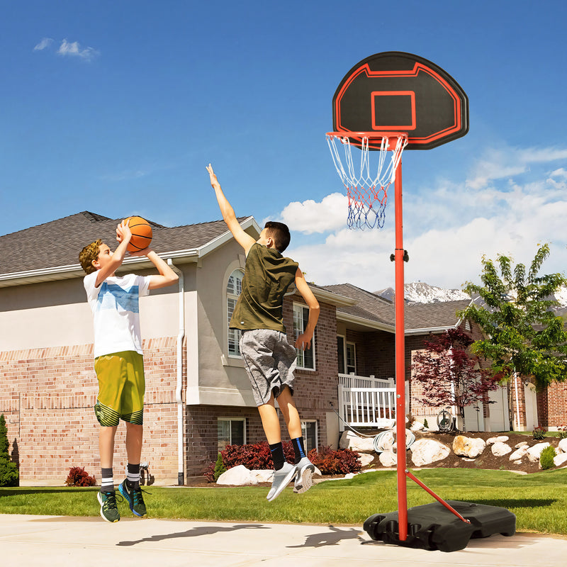 Tabela de Basquetebol com Altura Ajustável 194-249 cm Cesta de Basquetebol com Rodas e Base Recarregável para Adolescentes e Adultos Vermelho e Preto