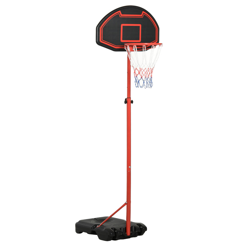 Tabela de Basquetebol com Altura Ajustável 194-249 cm Cesta de Basquetebol com Rodas e Base Recarregável para Adolescentes e Adultos Vermelho e Preto