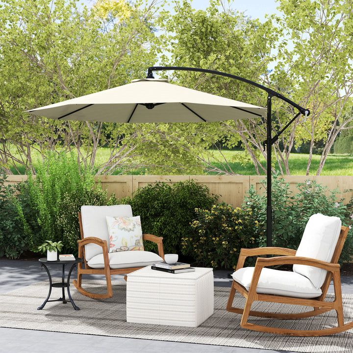 Guarda-sol de jardim com 3 m de diâmetro Sistema de abertura e fechamento usando bobina 300x260cm Creme Branco