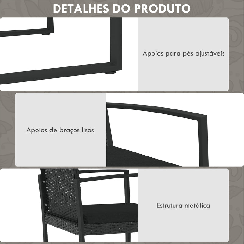 Conjunto de Móveis de Jardim de Vime Sintético Conjunto de Móveis de Exterior de 5 Peças com 2 Poltronas Individuais 1 Sofá Duplo e 2 Mesas de Centro para Pátio Varanda Preto