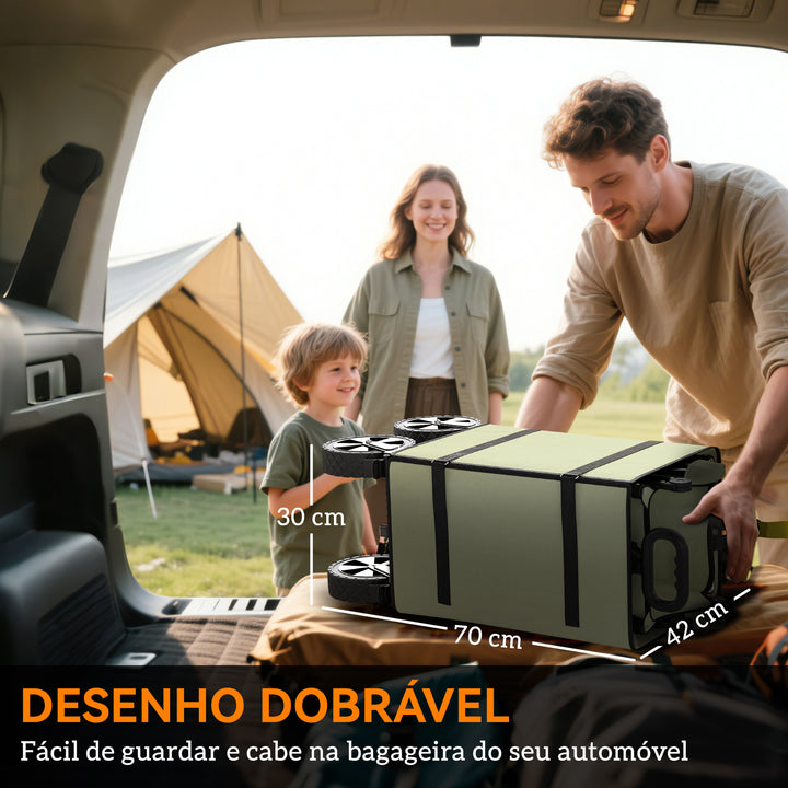 Carrinho de Transporte Dobrável 180 L Carrinho de Jardim com Comprimento e Ângulo do Guiador Ajustáveis e Paredes Laterais Extensíveis Carga 120 kg para Pátio Praia Cáqui