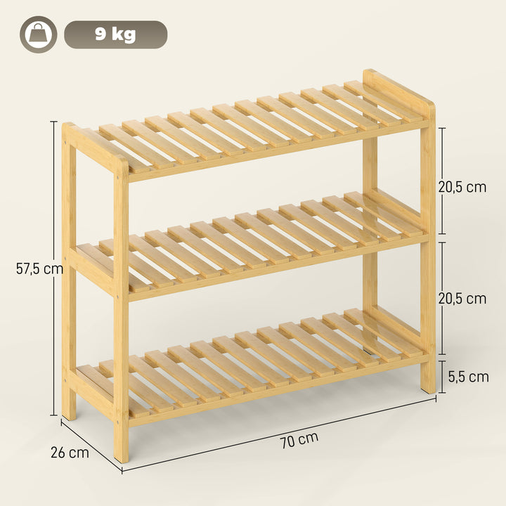 Sapateira de Madeira Estante para Sapatos de 3 Níveis para até 9 Pares de Sapatos para Entrada Corredor Dormitório 70x26x57,5cm Madeira