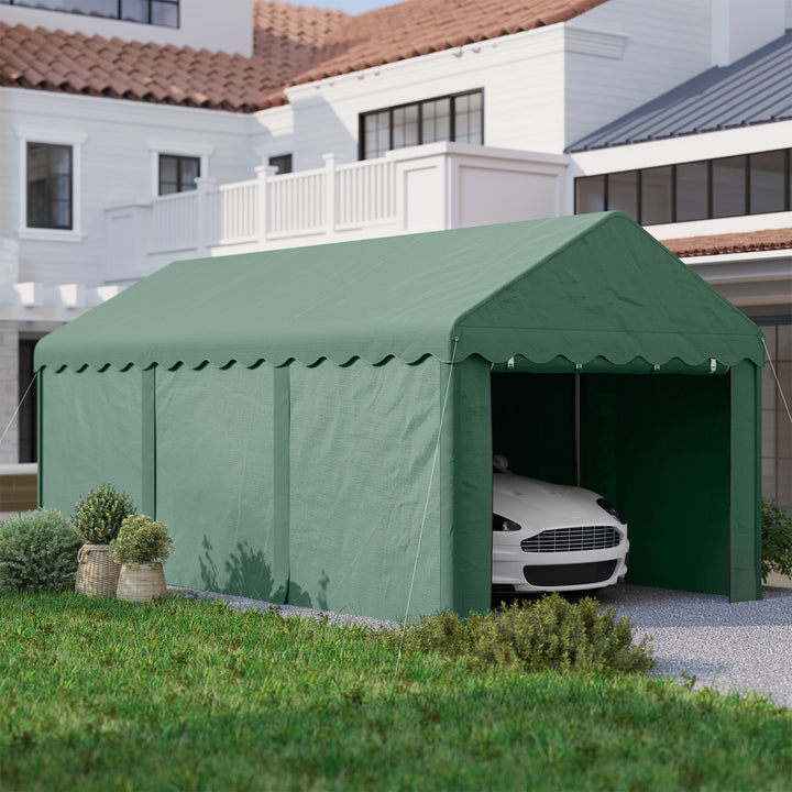 Tenda Garagem 6x3 m Tenda de Exterior para Carro Impermeável Garagem Portátil Anti-UV com Paredes Laterais Desmontáveis e 2 Portas com Fecho de Correr Verde