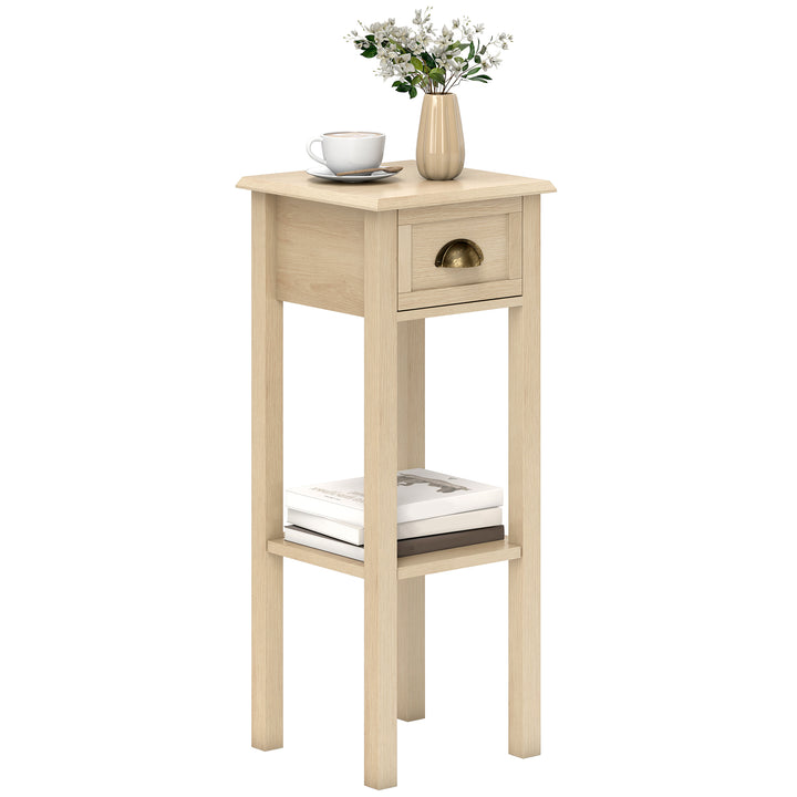 Mesa Auxiliar Mesa de Cabeceira com Gaveta e Prateleira de Armazenamento Estilo Moderno para Sala de Estar Dormitório 30x30x75 cm Madeira