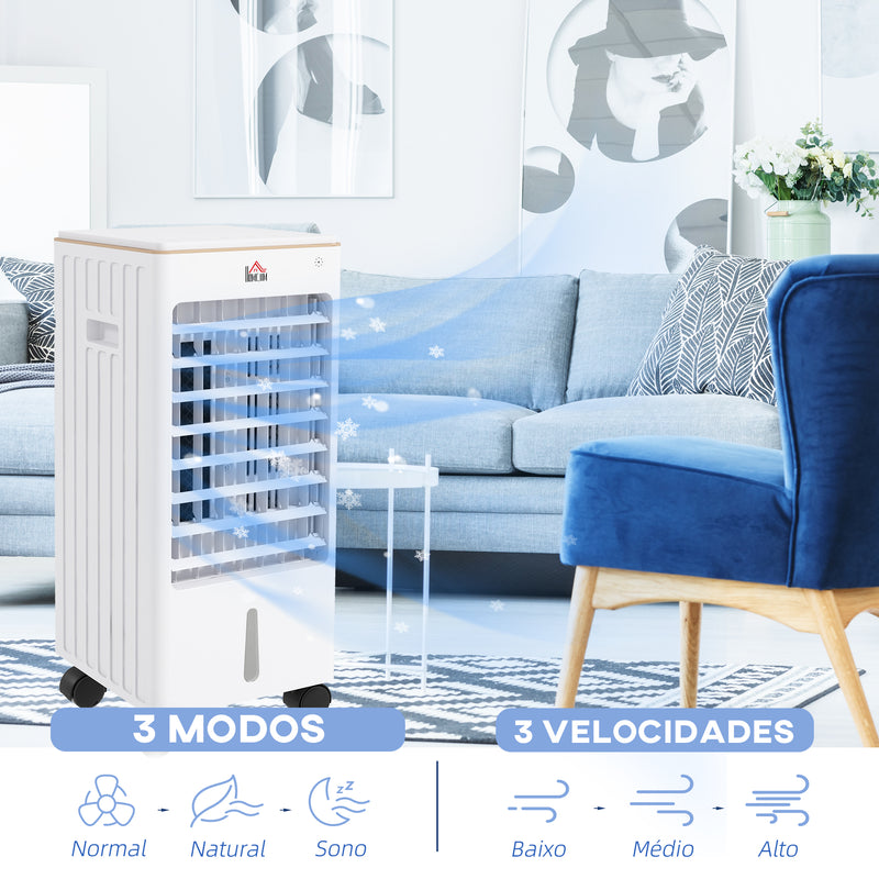 Climatizador Refrigerador de Ar Portátil 3 em 1 Humidificador Ventoinha com 3 Velocidades Controlo Remoto Temporizador 7,5h Ecrã LED Tanque de Água 3L Efeito 15-20 m² 22,5x24,5x53,5 cm Branco