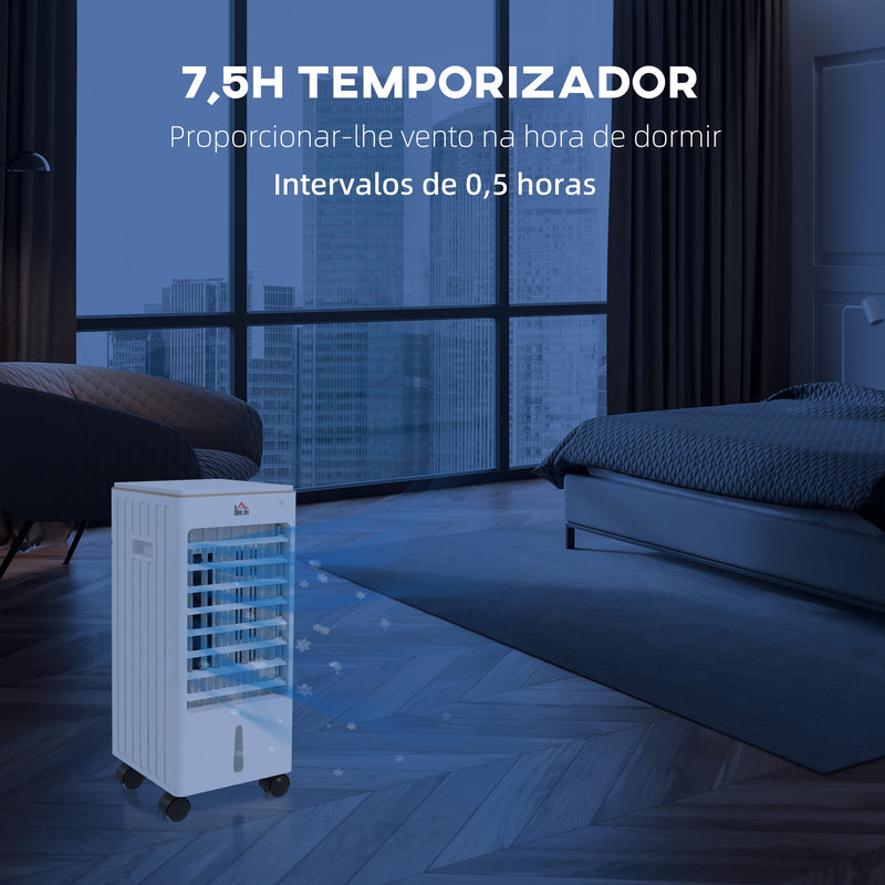 Climatizador Refrigerador de Ar Portátil 3 em 1 Humidificador Ventoinha com 3 Velocidades Controlo Remoto Temporizador 7,5h Ecrã LED Tanque de Água 3L Efeito 15-20 m² 22,5x24,5x53,5 cm Branco