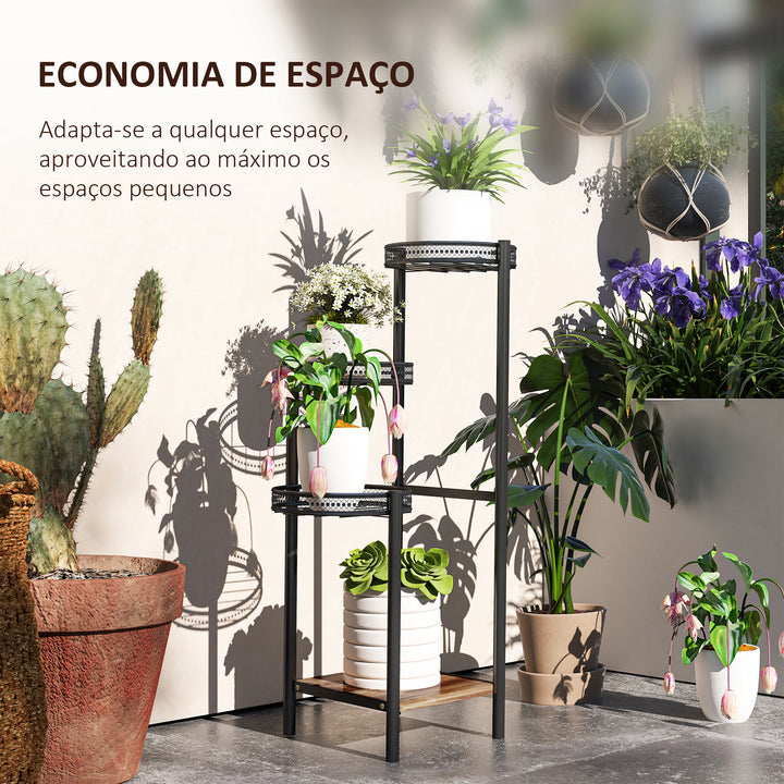 Suporte para Plantas de 4 Níveis Suporte de Aço pata Plantas de Interior e Exterior 25x25x80 cm Preto