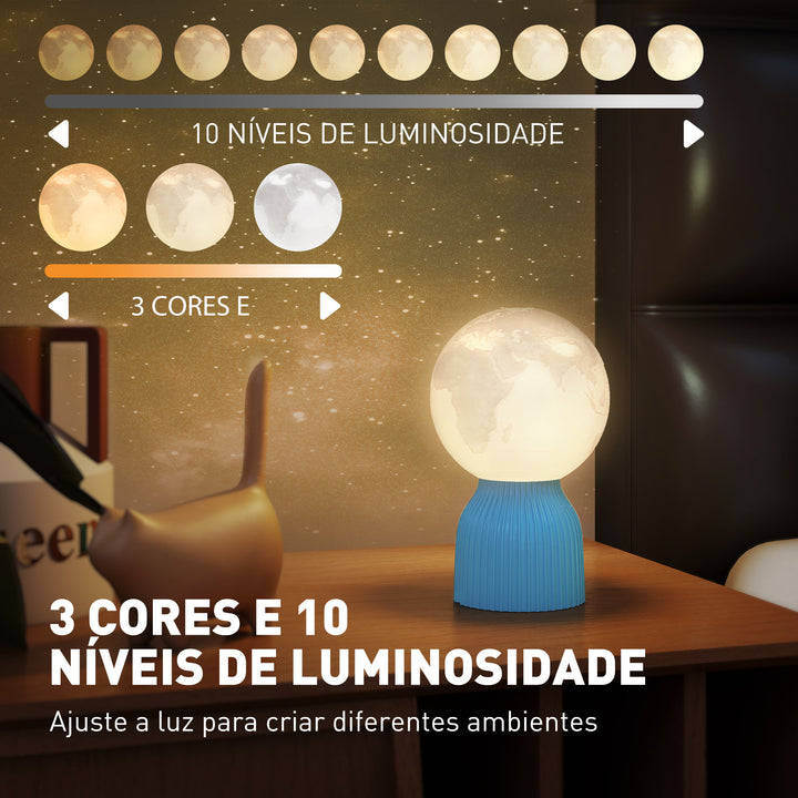 Conjunto de 3 Candeeiros de Mesa de Cabeceira 3D Candeeiros de Mesa com 3 Cores Brilho Ajustável em 10 Níveis Conexão USB para Casa Escritório Quarto Branco