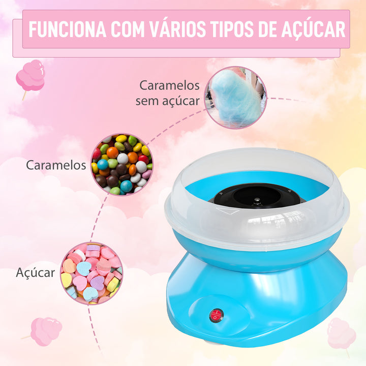 Máquina de Algodão Doce Potência 450W-550W Máquina de Algodão Doce com Colher Medidora e 10 Palitos de Bambu Aço Inoxidável e Alumínio 27x26x18 cm Azul
