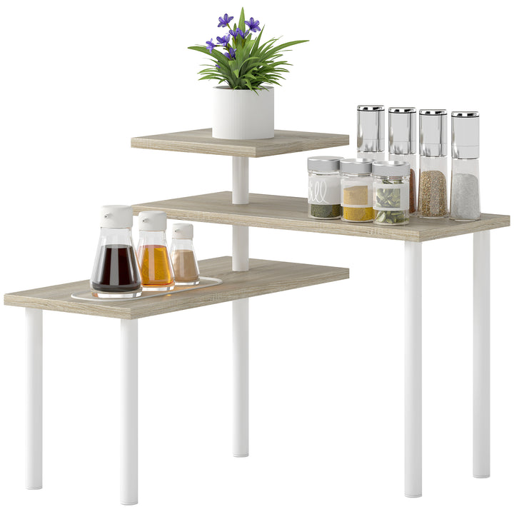 Estante de Cozinha de 3 Níveis Estante de Cozinha com 3 Prateleiras Giratórias Estrutura de Metal e Design em Degraus para Sala de Jantar Sala de Estar 40x18x36,5 cm Madeira