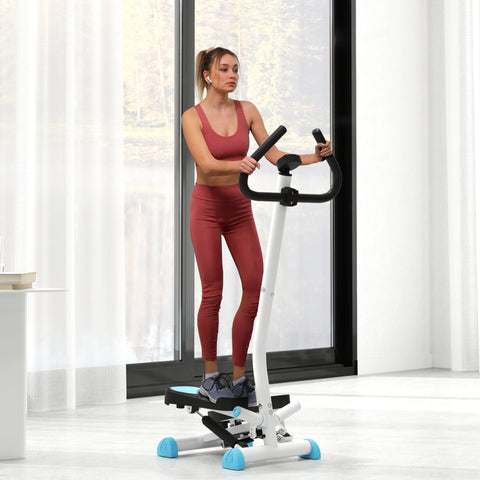 Máquina de Step Stepper Fitness em Casa com Tela LCD Alça e Pedais Antiderrapantes Equipamento de Exercício para Ginásio Escritório 55x44x108 cm Branco e Azul