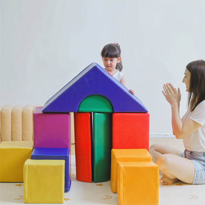 Conjunto de 11 Blocos de Espuma para Crianças Blocos de Contrução Brinquedo de Aprendizagem para Crianças 1-3 Anos 50x50x25 cm Multicor