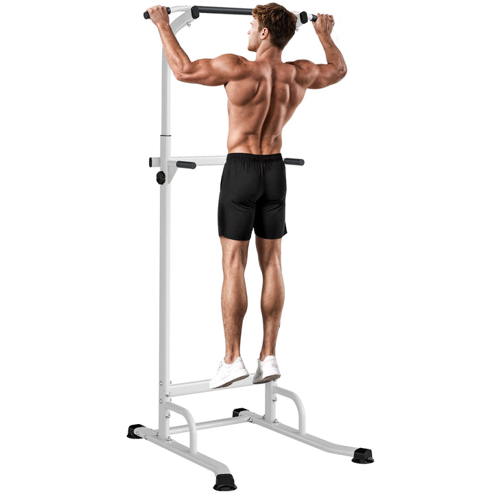 Barra de Elevações com Altura Ajustável 176,5-227 cm Resistente para Ginásio em Casa Máquina de Elevações Multifuncional para Treino de Força Capacidade 120 kg Branco