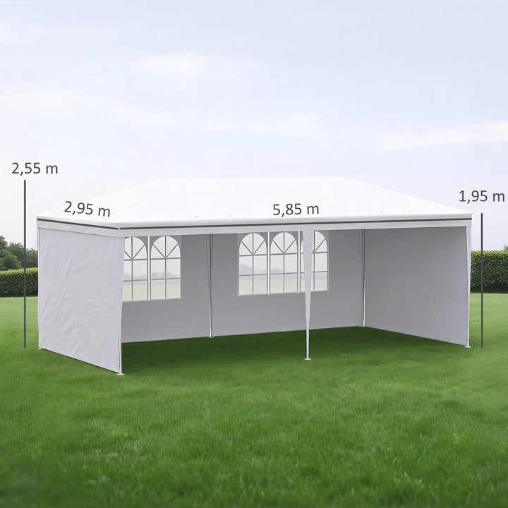 Tenda para Festas 585x295x255 cm com 4 Paredes Laterais e 2 Janelas Pérgola de Exterior com Estrutura de Aço para Festas Eventos Casamentos Branco