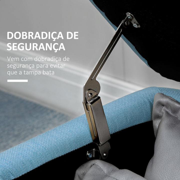 Banco de Armazenamento Estofado em Linho com Tampa Abatível e Pés de Aço para Dormitório Sala de Estar Entrada Carga Máxima 150kg 101x38,5x44,5 cm Azul Claro