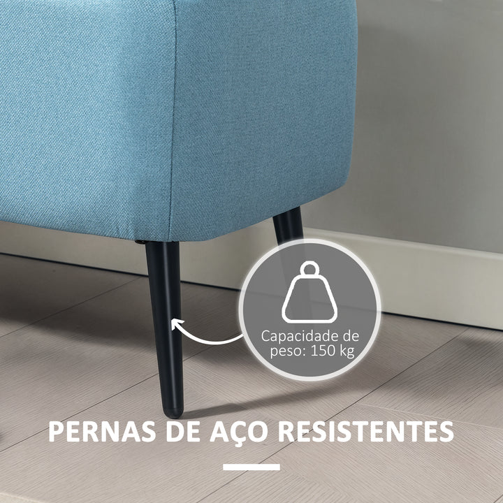 Banco de Armazenamento Estofado em Linho com Tampa Abatível e Pés de Aço para Dormitório Sala de Estar Entrada Carga Máxima 150kg 101x38,5x44,5 cm Azul Claro
