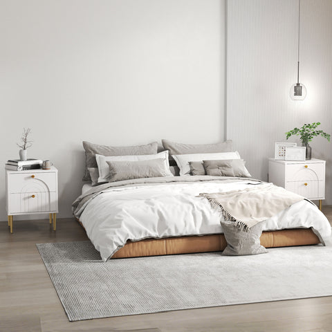 Conjunto de 2 Mesas de Cabeceira Mesas de Cabeceira para Dormitório com 2 Gavetas e Pés de Aço Estilo Moderno 40x35x50 cm Branco