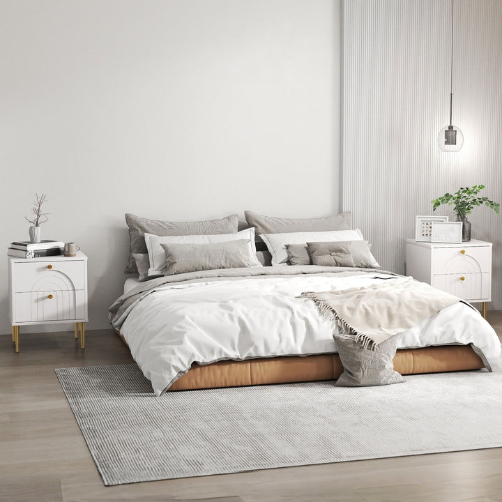 Conjunto de 2 Mesas de Cabeceira Mesas de Cabeceira para Dormitório com 2 Gavetas e Pés de Aço Estilo Moderno 40x35x50 cm Branco
