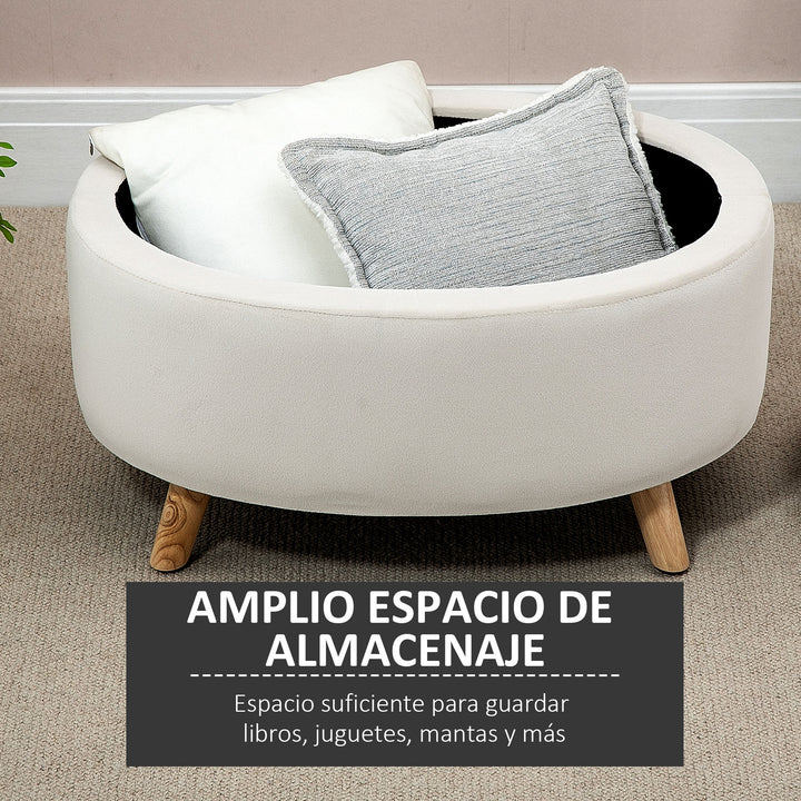Otomano Puff Estofado em Veludo Acolchoado Banco de Armazenamento com Tampa Removível e Pés de Madeira para Dormitórios Sala de Estar Corredor 71x51,5x42 Bege