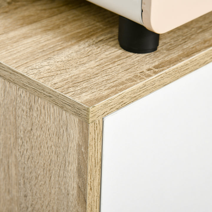 Aparador de Sala de Estar com 2 Portas 2 Gavetas e 2 Prateleiras Abertas Móvel Auxiliar de Armazenamento para Cozinha Entrada 100x30x85cm Branco e Natural