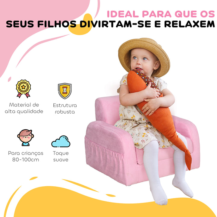 Poltrona 2 em 1 dobrável com assento acolchoado para crianças acima de 12 meses Rosa