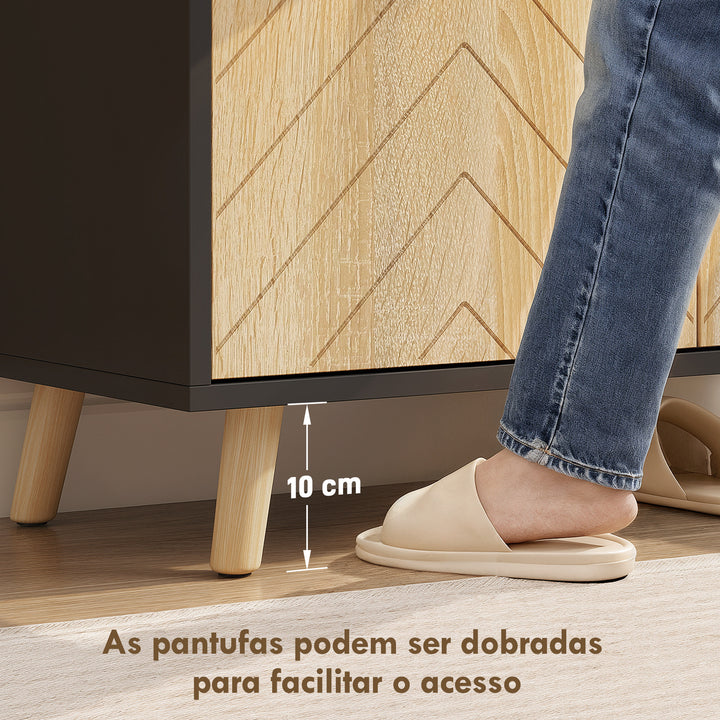 Sapateira de 2 Portas Sapateira para Entrada com Prateleiras Ajustáveis Compartimento Aberto e Pés em Madeira para 15 Pares de Sapatos 75x35x104 cm Preto e Madeira