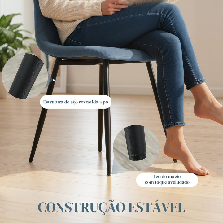 Conjunto de 4 Cadeiras de Jantar Modernas Cadeiras de Cozinha Estofadas em Veludo com Pés de Aço para Sala de Estar 45x54x87 cm Azul Claro
