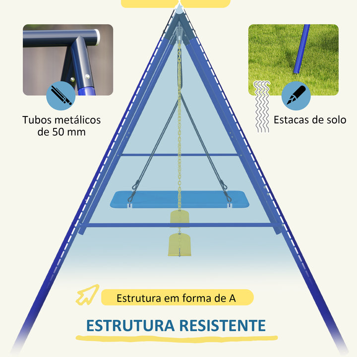 Conjunto de Baloiços para Crianças acima de 3 Anos Baloiços de Jardim com 2 Baloiços Simples e 1 Baloiço Plataforma Carga 120 kg para Varanda Pátio 365x180x184 cm Multicor