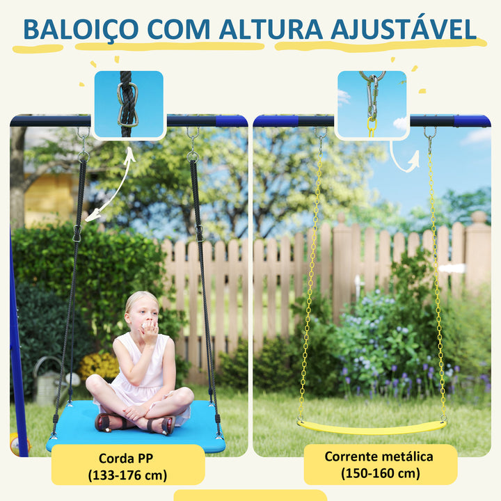 Conjunto de Baloiços para Crianças acima de 3 Anos Baloiços de Jardim com 2 Baloiços Simples e 1 Baloiço Plataforma Carga 120 kg para Varanda Pátio 365x180x184 cm Multicor