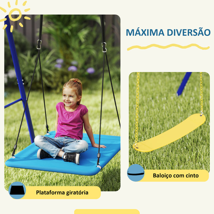 Conjunto de Baloiços para Crianças acima de 3 Anos Baloiços de Jardim com 2 Baloiços Simples e 1 Baloiço Plataforma Carga 120 kg para Varanda Pátio 365x180x184 cm Multicor