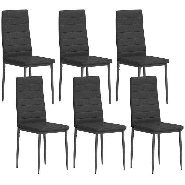 Conjunto de 6 Cadeiras de Sala de Jantar Estofadas em Linho com Pernas em Metal Cadeiras Modernas para Cozinha Quarto Suporta até 120 kg 41x50x97 cm Preto