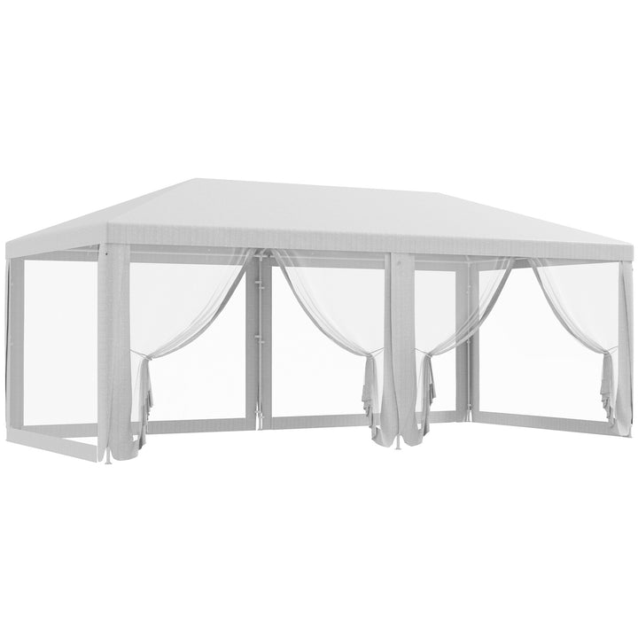 Tenda para Festas 6x3 m Tenda Desmontável Exterior com 6 Mosquiteiros Laterais 2 Portas com Fecho de Correr para Terraço Jardim Branco