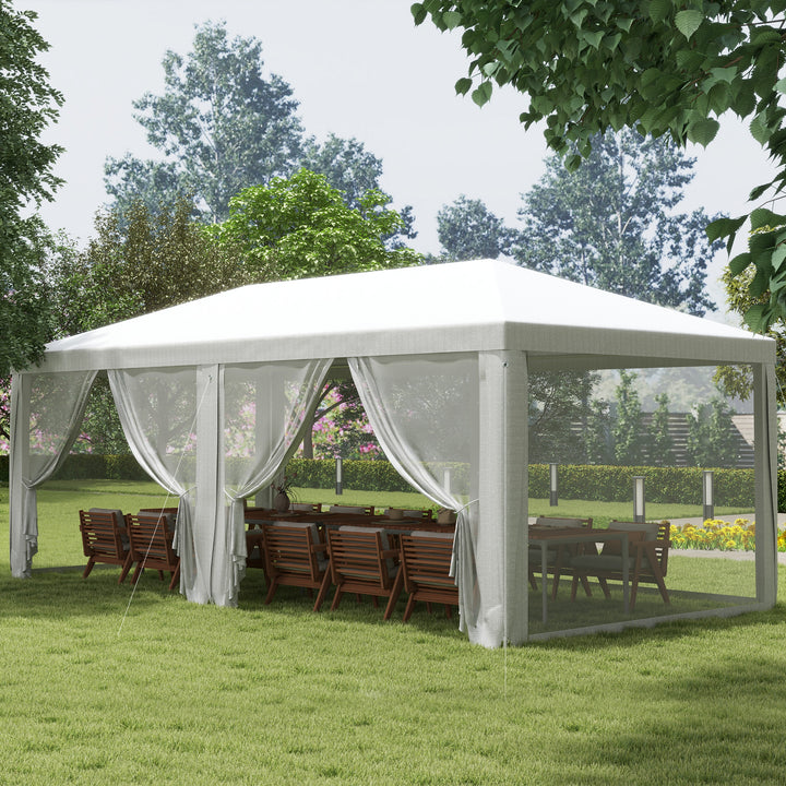 Tenda para Festas 6x3 m Tenda Desmontável Exterior com 6 Mosquiteiros Laterais 2 Portas com Fecho de Correr para Terraço Jardim Branco