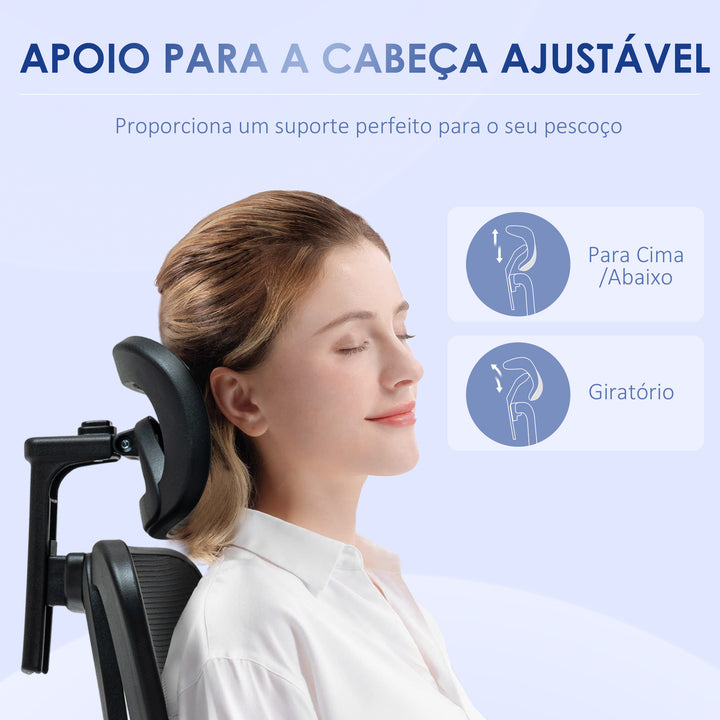 Cadeira de Escritório com Apoio para os Braços 2D Cadeira de Escritório com Altura Ajustável Apoio para a Cabeça Suporte Lombar Alto 67x64x117-127cm Preto