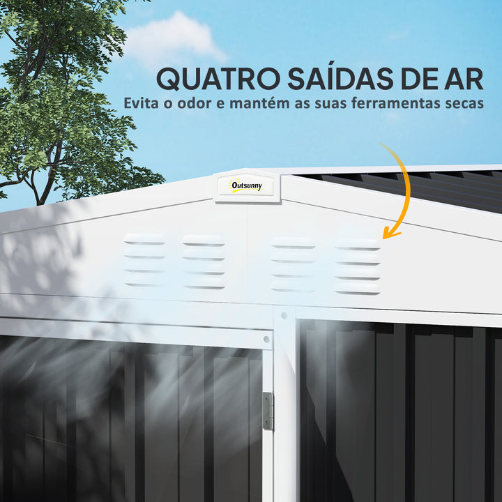 Abrigo de Jardim 2,7m² 245x117x180 cm Abrigo de Exterior com Prateleira de 2 Níveis 4 Ventilações e Porta com Fechadura Abrigo para Terraço Pátio Cinzento Escuro