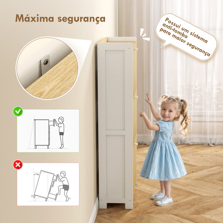 Sapateira Estreita com 3 Portas de Bambu em Ripas Móvel Sapateira com Prateleiras Ajustáveis para 18 Pares de Sapatos 60x24x118 cm Branco e Madeira