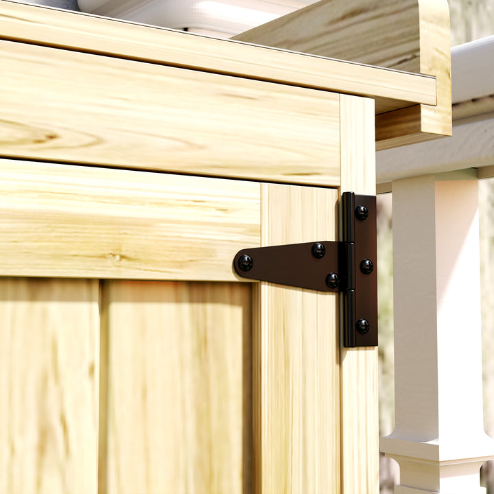 Armário de Exterior em Madeira Caseta de Jardim com Tampo Basculante em Aço Inoxidável Prateleira 2 Portas Armário de Jardim para Armazenamento de Ferramentas 74x43x88 cm Madeira