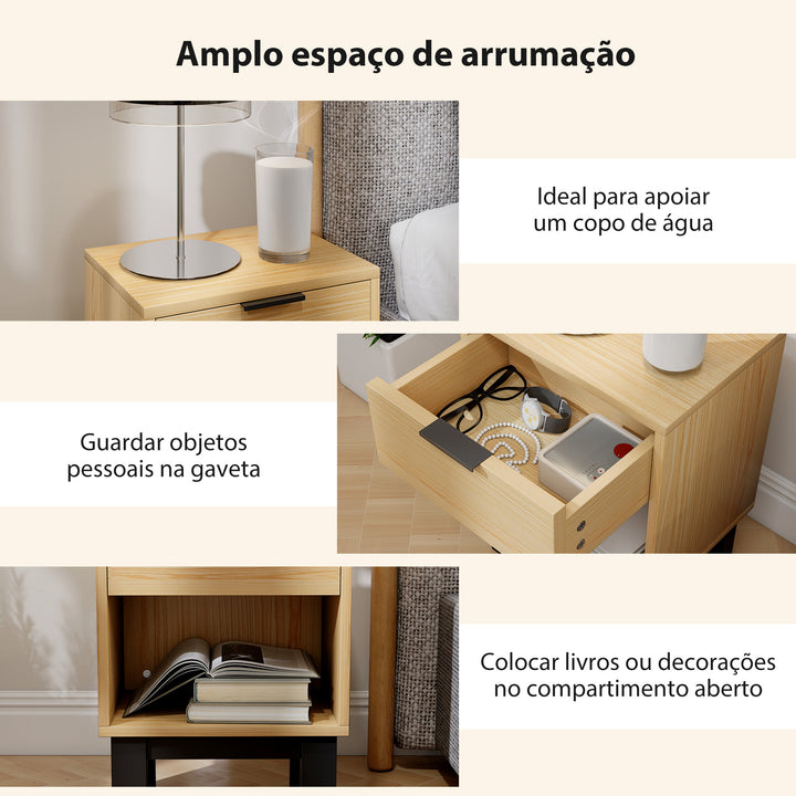 Conjunto de 2 Mesas de Cabeceira Estreitas Mesas de Cabeceira Modernas com Gaveta e Prateleira Aberta para Quarto Sala 35x26x50 cm Carvalho