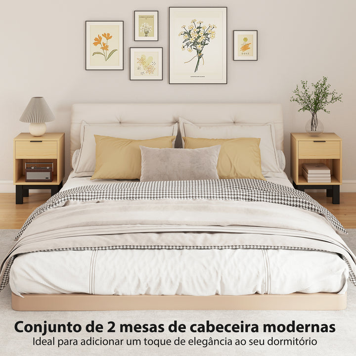 Conjunto de 2 Mesas de Cabeceira Estreitas Mesas de Cabeceira Modernas com Gaveta e Prateleira Aberta para Quarto Sala 35x26x50 cm Carvalho