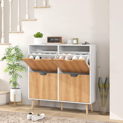 Sapateira com 4 Gavetas e Prateleiras Ajustáveis Móvel para Sapatos de Corredor para 16 Pares de Sapatos 95x26x95 cm Branco e Madeira