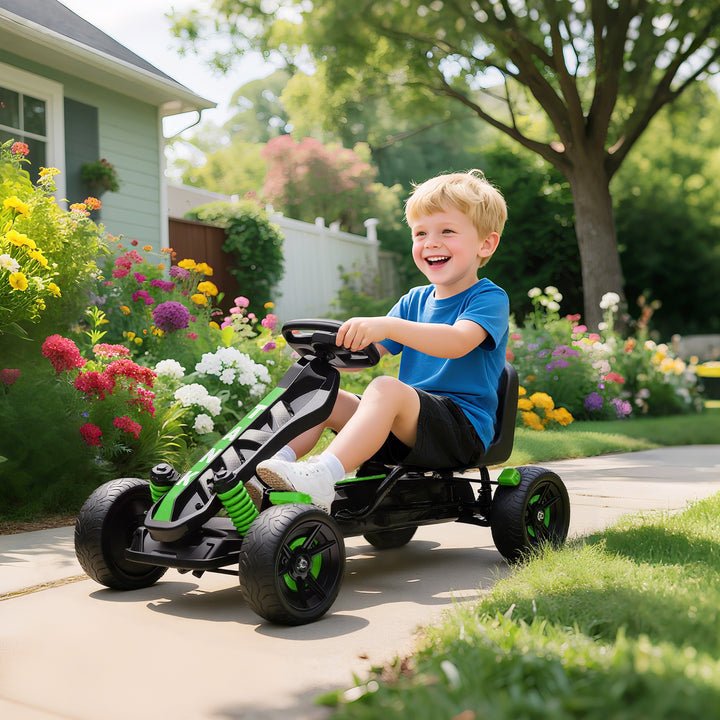Kart a Pedais para Crianças a Partir dos 3 Anos Kart com Embraiagem Automática Travão Rodas Antiderrapantes em EVA e Estrutura Metálica Carga 50 kg 100x59x60,5 cm Verde
