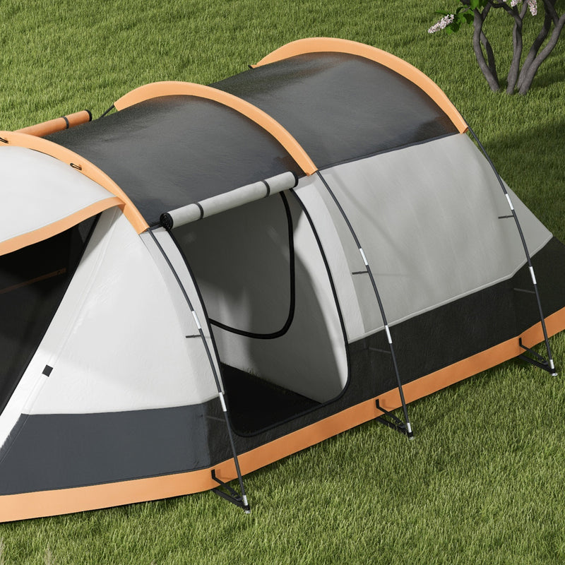 Tenda de Campismo Familiar para 3-4 Pessoas Tenda de Campismo Dobrável com 2 Quartos e Bolsa de Transporte Impermeável para Trekking 370x220x130 cm Laranja e Cinza