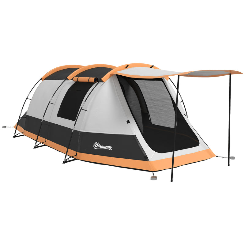 Tenda de Campismo Familiar para 3-4 Pessoas Tenda de Campismo Dobrável com 2 Quartos e Bolsa de Transporte Impermeável para Trekking 370x220x130 cm Laranja e Cinza