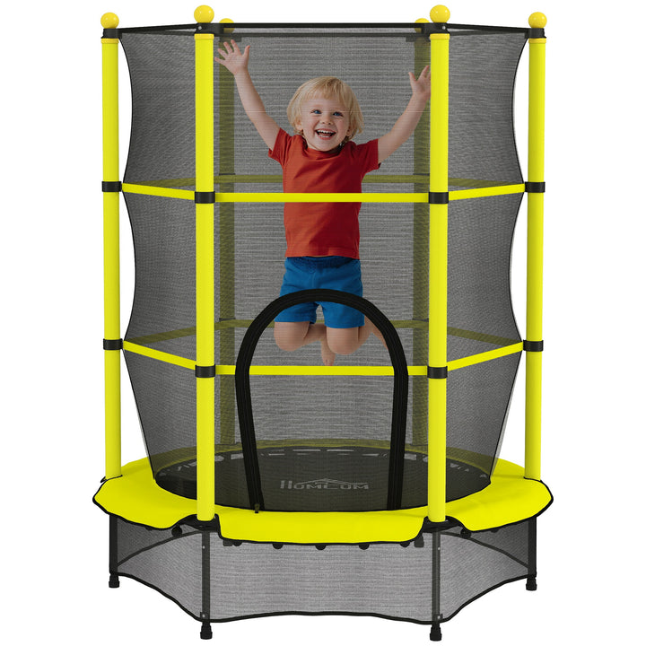 Cama Elástica Infantil Ø140 cm, Trampolim para Crianças dos 3-10 Anos com Rede de Segurança e Estrutura de Aço, Suporta até 50 kg, para Interior e Exterior, Amarelo